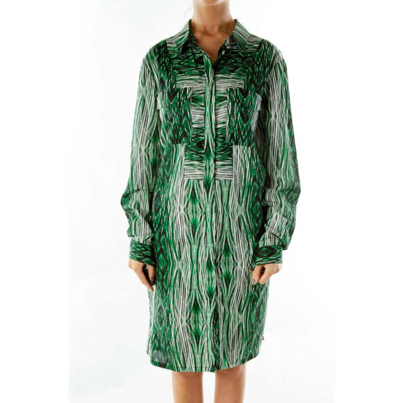 Derek Lam Dresses & Skirts - Derek Lam For Design Nation Cotton Shirt Dress Long Sleeve Woodgrain Green XS